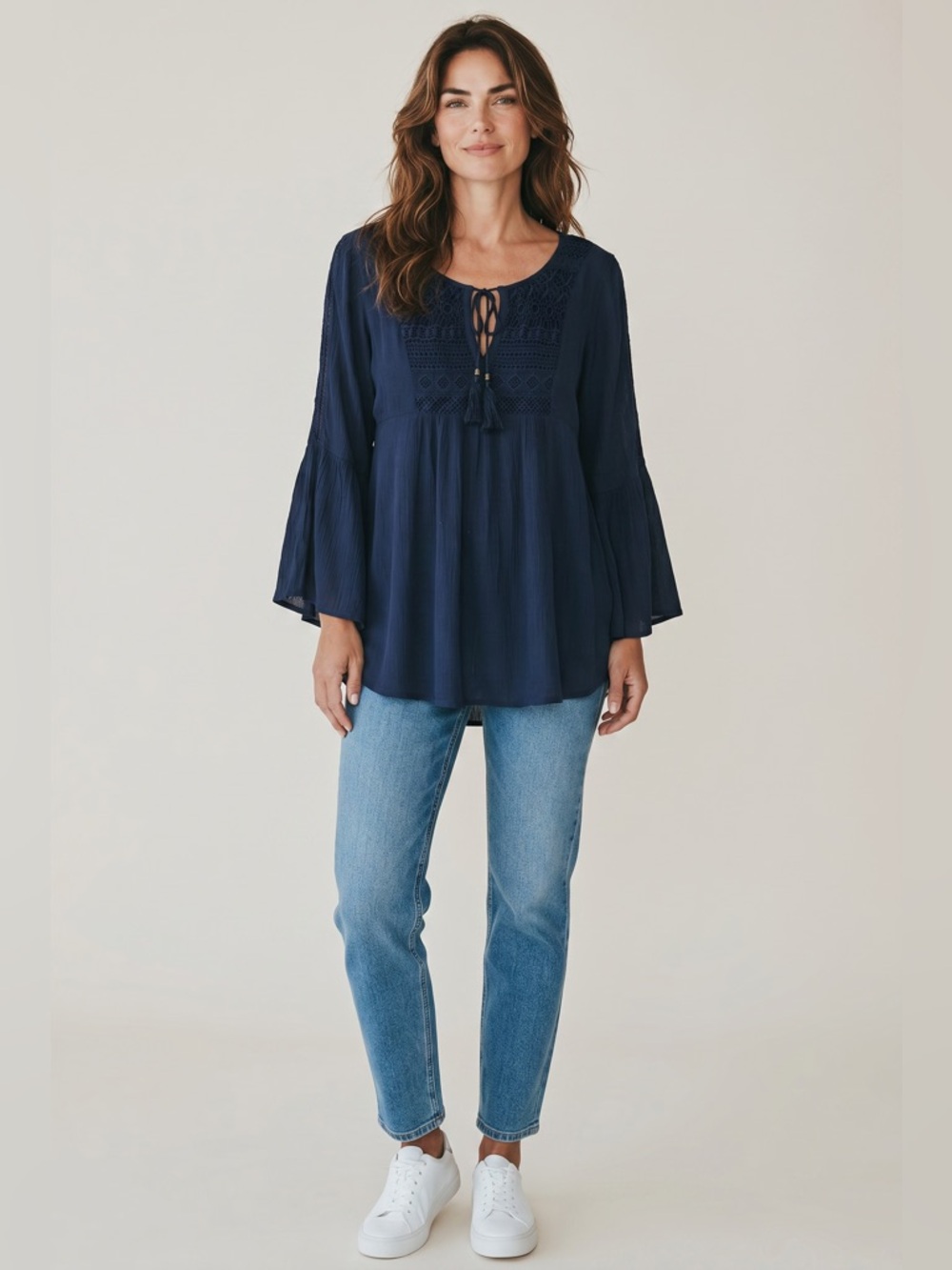 Mittoshop Cold Shoulder Boho Blouse // Blue //  Small // NEW